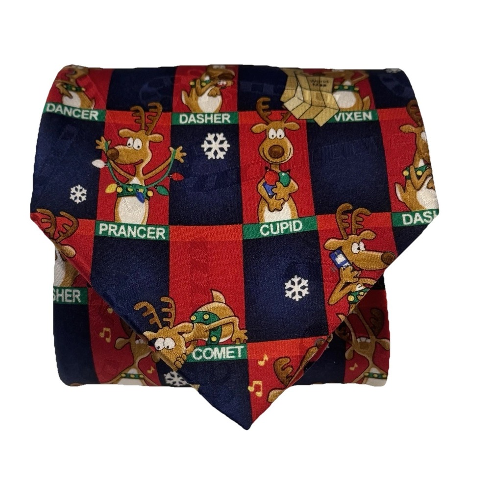 Hallmark Yule Tie Greetings Santa's Reindeer Necktie Holiday‎ Party Christmas